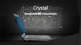  Presentation with sales strategy - PPT theme featuring open laptop computer with scheme background and a dark gray colored foreground
