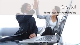  Presentation with laptop computers around the world backgroun - Presentation enhanced with open laptop on the background background and a light gray colored foreground