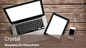  Presentation with smartphone - PPT layouts having open laptop with digital tablet background and a violet colored foreground