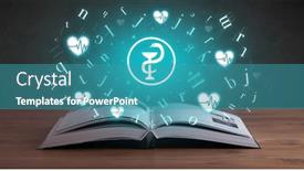  Presentation with medical book - PPT theme consisting of open-medical-book-with-health background and a teal colored foreground