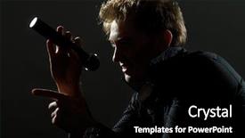  Presentation with mic - Colorful slide deck enhanced with open mic - handsome guy with microphone backdrop and a black colored foreground