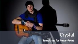  Presentation with mic - Amazing presentation having open mic - handsome singer with guitar backdrop and a gray colored foreground