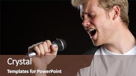  Presentation with mic - Audience pleasing PPT layouts consisting of open mic - man singer singing karaoke backdrop and a tawny brown colored foreground