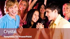  Presentation with mic - Colorful PPT theme enhanced with open mic - photo of pretty girl holding backdrop and a tawny brown colored foreground