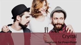  Presentation with mic - Beautiful PPT layouts featuring open mic - portrait of happy girls backdrop and a tawny brown colored foreground