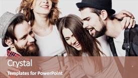  Presentation with microphone - Audience pleasing presentation design consisting of open mic - portrait of happy girls backdrop and a coral colored foreground