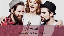  Presentation with mic - PPT theme having open mic - portrait of happy girls background and a violet colored foreground