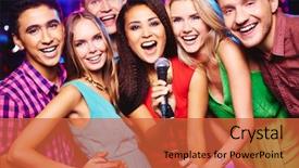  Presentation with mic - Amazing presentation having open mic - portrait of happy girls backdrop and a red colored foreground