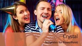  Presentation with elderly people singing - Cool new presentation theme with open mic - portrait of happy people singing backdrop and a coral colored foreground