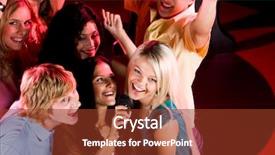  Presentation with microphone - Colorful presentation theme enhanced with open mic - portrait of happy people singing backdrop and a tawny brown colored foreground