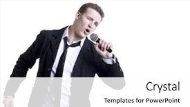  Presentation with mic - Presentation theme with open mic - singing young man isolated background and a white colored foreground