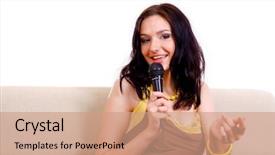 Presentation with mic - Slide deck with open mic - woman singing background and a  colored foreground