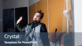  Presentation with recording studio - Theme enhanced with open mic - young woman performing in recording background and a  colored foreground