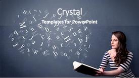  Presentation with white letters - Cool new slide set with book with white letters flying backdrop and a gray colored foreground