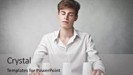  Presentation with conjuring - Slide set featuring mind game - young man playing a conjuring background and a light gray colored foreground