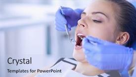  Presentation with dental office - PPT layouts featuring female patient with open mouth background and a sky blue colored foreground