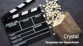  Presentation with popcorn movie - PPT layouts enhanced with open movie clapper with popcorn background and a dark gray colored foreground