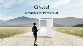  Presentation with opportunity doors - PPT theme enhanced with open new doors and opportunities background and a sky blue colored foreground