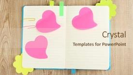  Presentation with note book - Theme featuring open note book with stickies on wooden background background and a lemonade colored foreground