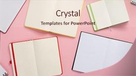  Presentation with green notebook - Theme having open notebook at abstract background background and a lemonade colored foreground