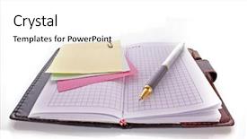  Presentation with notebook - Presentation theme having open notebook with a pen on white background and a white colored foreground