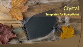  Presentation with spider web - Cool new slides with open-notebook-with-blank-black backdrop and a tawny brown colored foreground