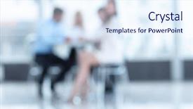  Presentation with business abstract - Slide deck with open office - abstract blurred group of business background and a sky blue colored foreground