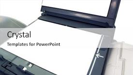  Presentation with human machine relation - Cool new slide deck with open office photocopy machine with blank page backdrop and a white colored foreground