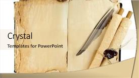  Presentation with old book - Slide deck consisting of open old book and scrolls background and a lemonade colored foreground