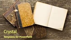  Presentation with old book - Slide deck consisting of open old book on old background and a tawny brown colored foreground