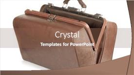  Presentation with leather bag - Beautiful slide deck featuring open-old-brown-leather-gladstone backdrop and a violet colored foreground