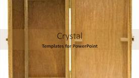  Presentation with art supplies - Beautiful presentation featuring open old wooden box with dividers used for art supplies scratches and stains isolated on white backdrop and a gold colored foreground