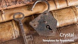  Presentation with lock key - Slide set enhanced with open padlock and rusty key background and a tawny brown colored foreground