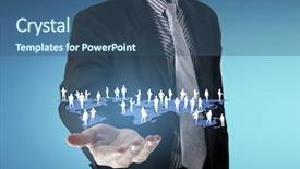  Presentation with network social media sns internet - Amazing PPT theme having open palm hand social network backdrop and a  colored foreground