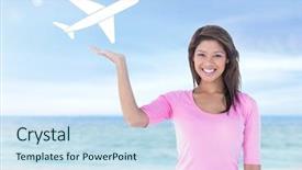  Presentation with palm beach - Slide deck enhanced with open palm hand under plane background and a sky blue colored foreground