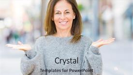  Presentation with human hands open palm up - Slides enhanced with open palms presenting and advertising background and a light gray colored foreground