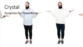  Presentation with virile young men - Colorful presentation design enhanced with open palms presenting and advertising backdrop and a cream colored foreground