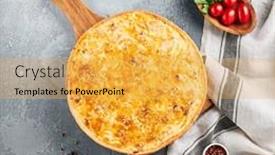  Presentation with cheese pie - PPT layouts featuring open-pie-with-mushrooms background and a yellow colored foreground