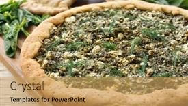 Presentation with spinach - PPT theme having open pie with spinach on table close up background and a yellow colored foreground