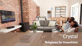  Presentation with television watching - Presentation theme enhanced with open plan lounge watching television background and a coral colored foreground