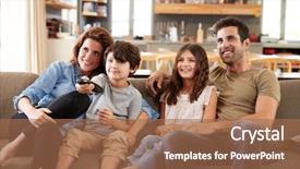  Presentation with television watching - Colorful presentation theme enhanced with open plan lounge watching television backdrop and a coral colored foreground