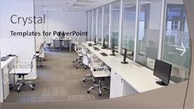  Presentation with coworking - PPT theme having open-plan-office-with-many background and a light blue colored foreground