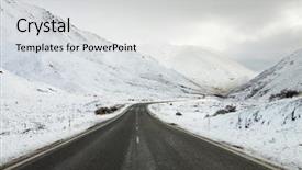  Presentation with winter road and branch - PPT layouts enhanced with open range - empty mountain road background and a light gray colored foreground