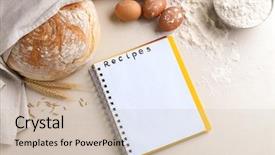  Presentation with book opening - Presentation theme having open recipe book and bread background and a soft green colored foreground