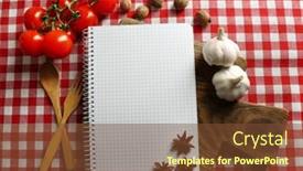  Presentation with recipe book - Beautiful theme featuring open-recipe-book-on-tablecloth backdrop and a tawny brown colored foreground