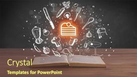  Presentation with recipe - Slide deck with open-recipe-book-with-food background and a violet colored foreground