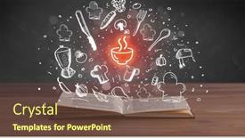  Presentation with recipe book - PPT theme having open-recipe-book-with-food background and a tawny brown colored foreground