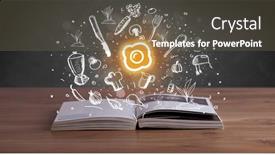  Presentation with recipe book - Slide set featuring open-recipe-book-with-food background and a tawny brown colored foreground