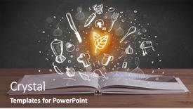  Presentation with recipe book - Presentation theme featuring open-recipe-book-with-food background and a tawny brown colored foreground