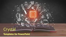  Presentation with recipe book - PPT theme consisting of open-recipe-book-with-food background and a tawny brown colored foreground